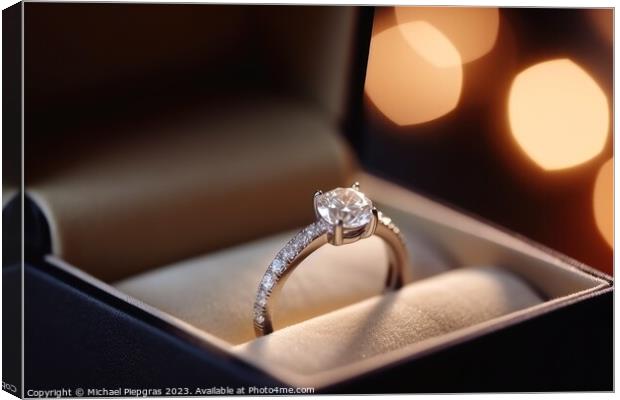 A beautiful wedding ring in the box with sparkling light created Canvas Print by Michael Piepgras
