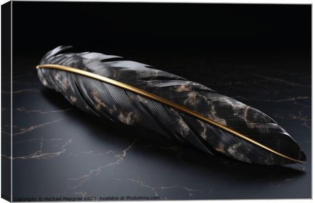 A black feather with golden elements created with generative AI  Canvas Print by Michael Piepgras