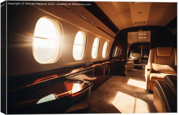 A first class area in a business jet with the sunset through a w Canvas Print by Michael Piepgras