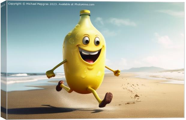 A happy bottle of lemonade at the beach created with generative  Canvas Print by Michael Piepgras