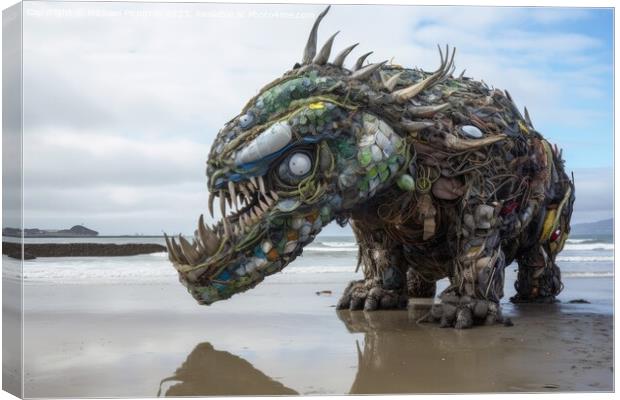 A monster made of plastic waste on the ocean beach created with  Canvas Print by Michael Piepgras