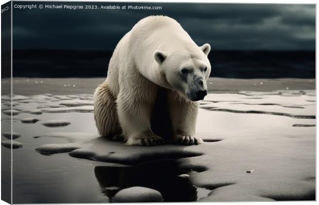 A sad polar bear on a small ice floe created with generative AI  Canvas Print by Michael Piepgras