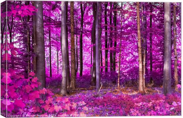 Beautiful pink and purple infrared panorama of a forest. Canvas Print by Michael Piepgras