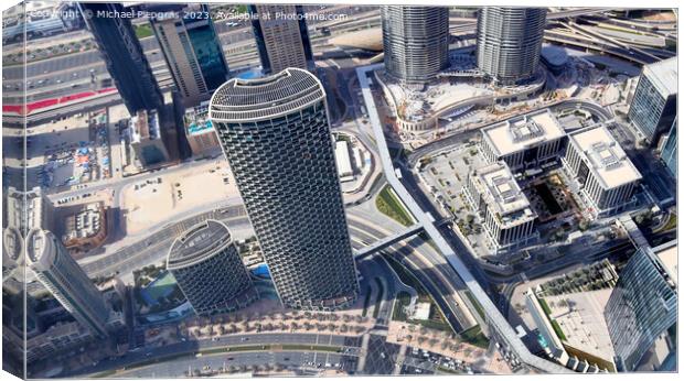 Aerial view over the city center of dubai on a sunny day Canvas Print by Michael Piepgras