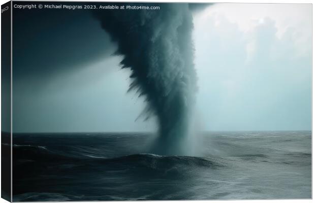 A tornado made of water over the ocean created with generative A Canvas Print by Michael Piepgras