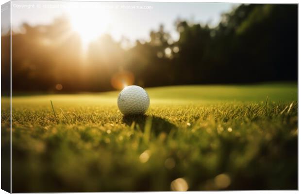 Close-up of a golf ball on the green created with generative AI  Canvas Print by Michael Piepgras