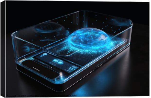 Smartphone with a holographic display created with generative AI Canvas Print by Michael Piepgras