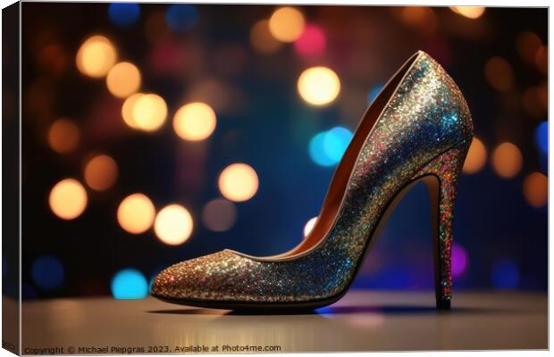 Stylish high heel shoes with glitter and bokeh lights created wi Canvas Print by Michael Piepgras