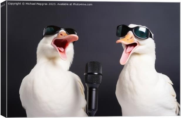 Two white goose singing a song created with generative AI techno Canvas Print by Michael Piepgras