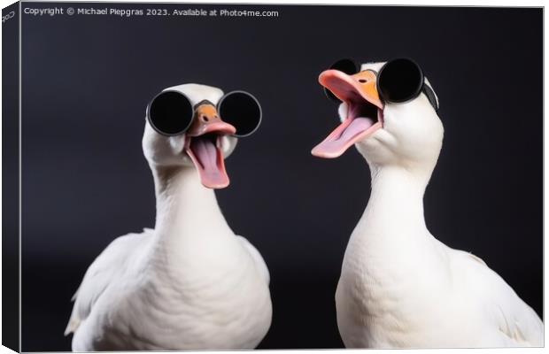 Two white goose singing a song created with generative AI techno Canvas Print by Michael Piepgras
