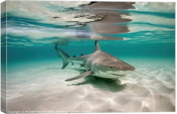 A big shark in the shallow water of the ocean created with gener Canvas Print by Michael Piepgras