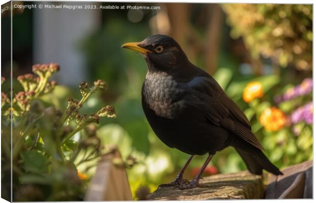 A blackbird in the garden that keeps order created with generati Canvas Print by Michael Piepgras