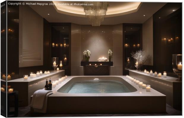 A luxury spa area with a huge bathtub and candle light created w Canvas Print by Michael Piepgras