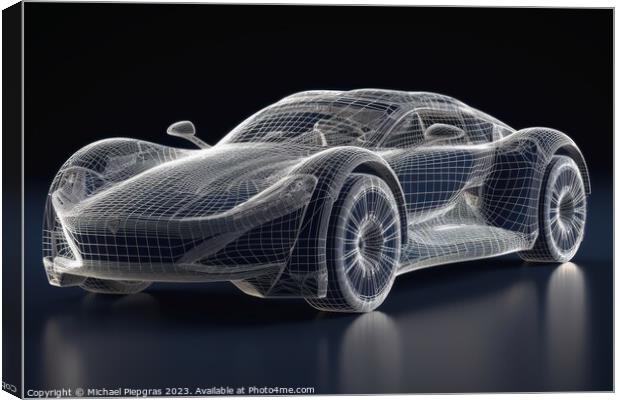 A sports car that transitions into a wireframe model created wit Canvas Print by Michael Piepgras