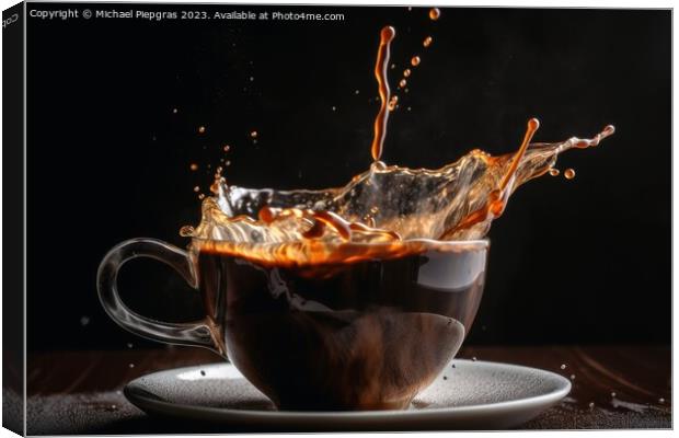 Coffee splashing in a coffee cup created with generative AI tech Canvas Print by Michael Piepgras