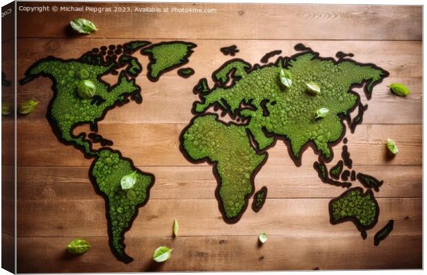 Green worldmap stopping climate change created with generative A Canvas Print by Michael Piepgras