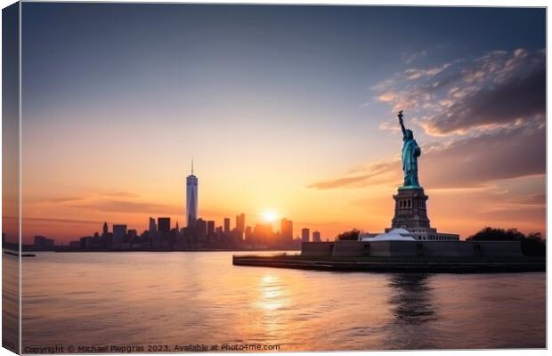 Skyline of Manhattan during sunset in New York with the big Stat Canvas Print by Michael Piepgras