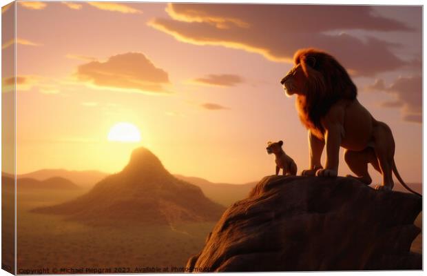 The Lion King sunset view created with generative AI technology. Canvas Print by Michael Piepgras