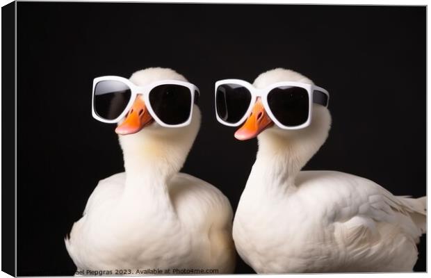 Two cool goose wearing sunglasses created with generative AI tec Canvas Print by Michael Piepgras