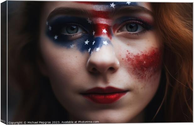 Independence day celebration close up of woman face painted with Canvas Print by Michael Piepgras