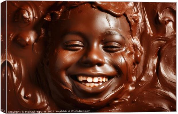 A happy childs face made of chocolate created with generative AI Canvas Print by Michael Piepgras