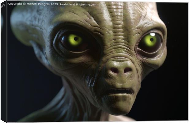 A photo realistic portrait of an alien created with generative A Canvas Print by Michael Piepgras