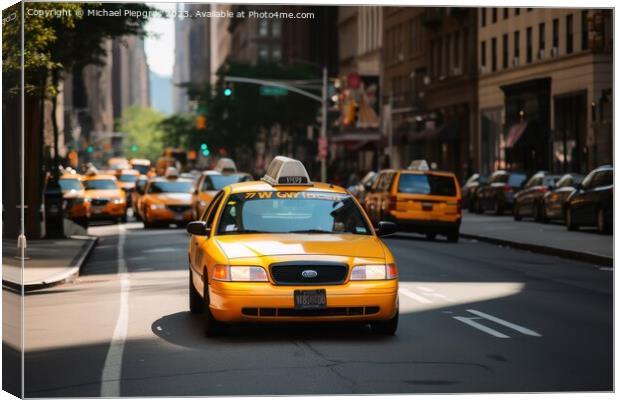 A yellow taxi in the streets of New York created with generative Canvas Print by Michael Piepgras