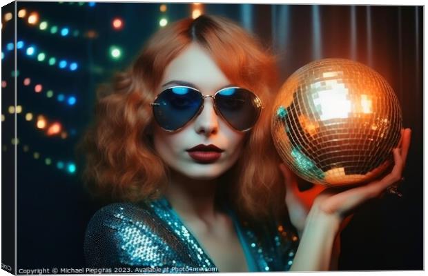 Young woman in an 80s disco outfit created with generative AI te Canvas Print by Michael Piepgras