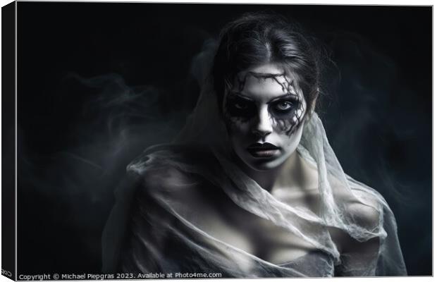 A creepy woman with a dark spooky make up created with generativ Canvas Print by Michael Piepgras