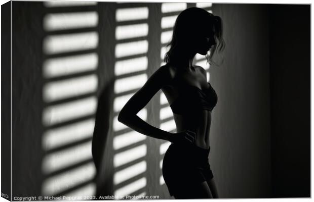 A Woman in light and shadow in black and white created with gene Canvas Print by Michael Piepgras