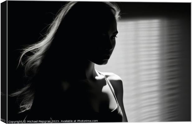 A Woman in light and shadow in black and white created with gene Canvas Print by Michael Piepgras