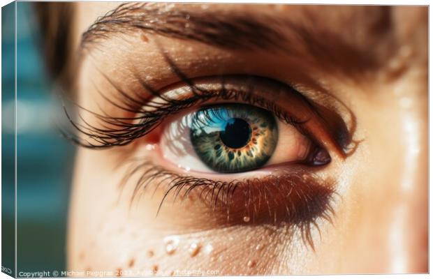 Close up of a female eye with a tropical beach background create Canvas Print by Michael Piepgras