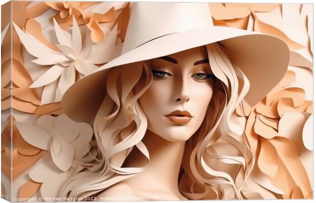 Portrait of a beautiful woman in paper style created with genera Canvas Print by Michael Piepgras