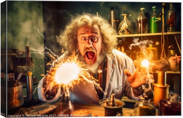 A crazy physicist at work in his laboratory created with generat Canvas Print by Michael Piepgras