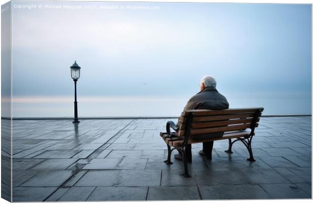 A lonely retired man on a bench created with generative AI techn Canvas Print by Michael Piepgras