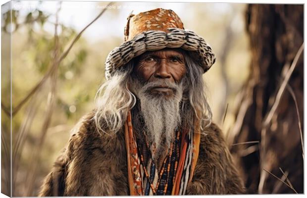An Australian Aborigine in traditional robes created with genera Canvas Print by Michael Piepgras