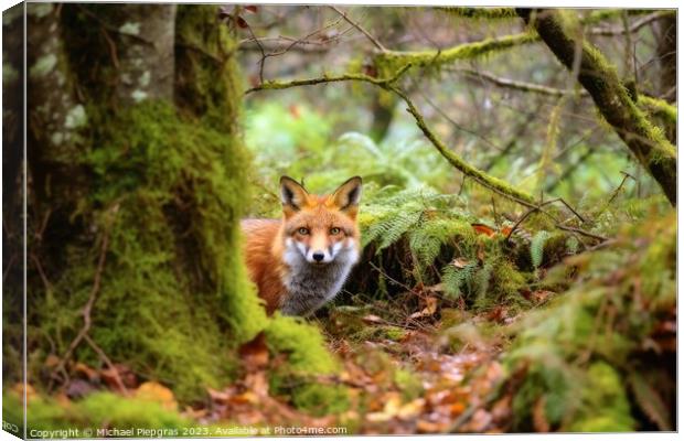 A fox in a mixed forest created with generative AI technology. Canvas Print by Michael Piepgras