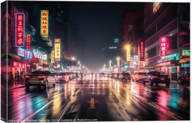 Nightlife in the big city created with generative AI technology. Canvas Print by Michael Piepgras