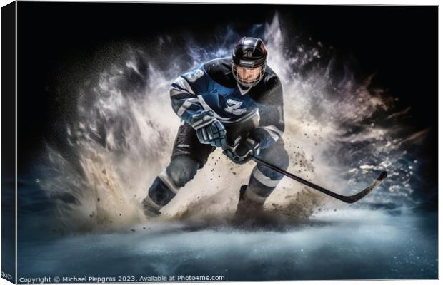 Mesmerizing ice hockey player in a cloud of exploding ice create Canvas Print by Michael Piepgras