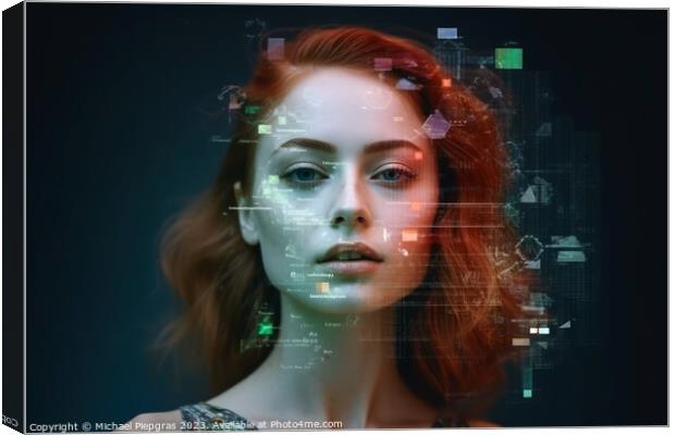 Stunning portrait of a futuristic womans face created with gener Canvas Print by Michael Piepgras