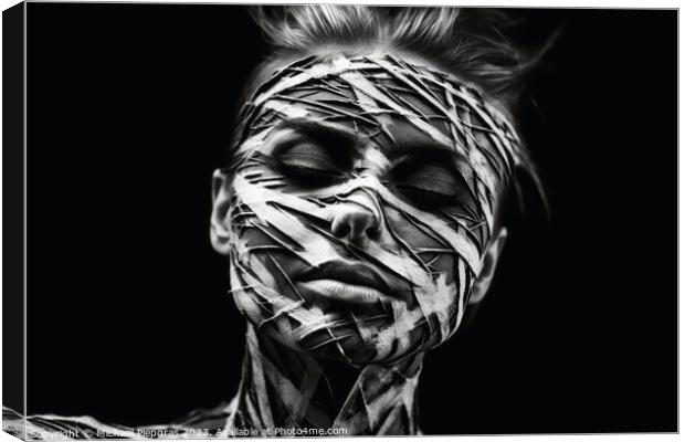 Surreal portrait in black and white created with generative AI t Canvas Print by Michael Piepgras