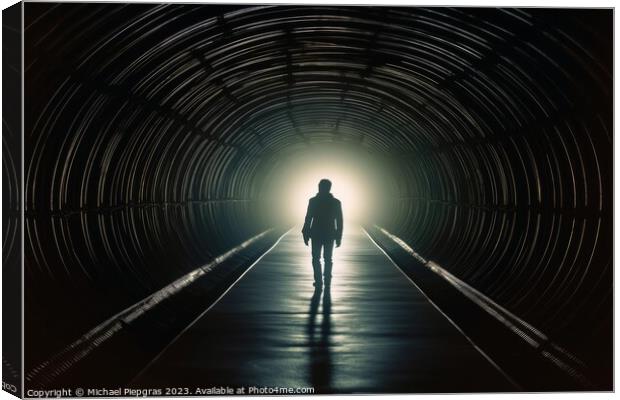 Back view of a lonely person in a tunnel  created with generativ Canvas Print by Michael Piepgras