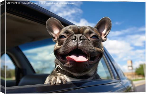 A funny dog out of a car window created with generative AI techn Canvas Print by Michael Piepgras