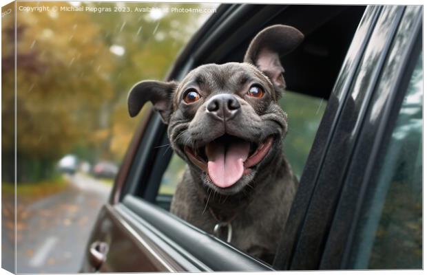 A funny dog out of a car window created with generative AI techn Canvas Print by Michael Piepgras