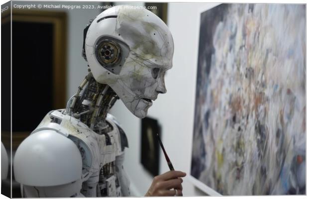 AI robot is painting an artwork created with generative AI techn Canvas Print by Michael Piepgras