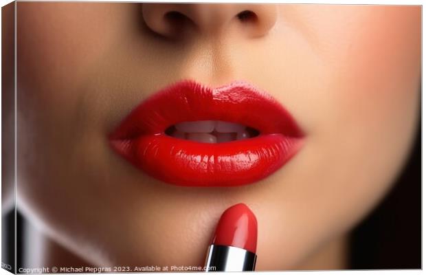 Close up of putting red lipestick to woman lips created with gen Canvas Print by Michael Piepgras
