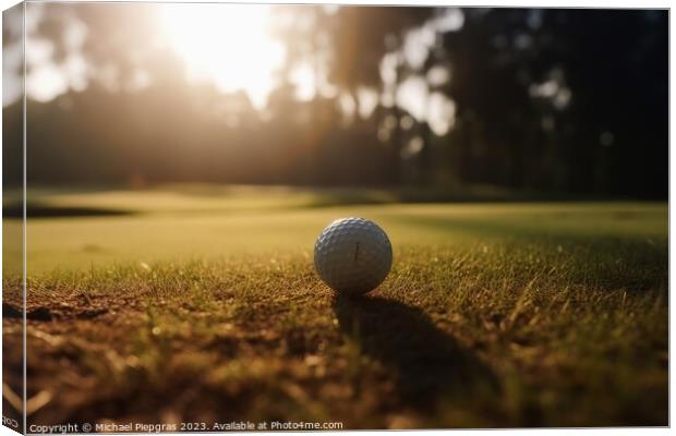 Close-up of a golf ball on the green created with generative AI  Canvas Print by Michael Piepgras