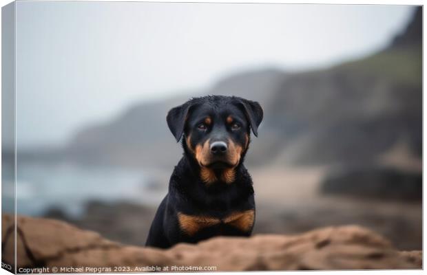 Portrait of a cute Rottweiler dog created with generative AI tec Canvas Print by Michael Piepgras