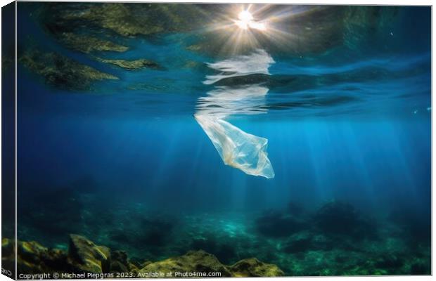 Single plastic waste bag under water in the ocean created with g Canvas Print by Michael Piepgras