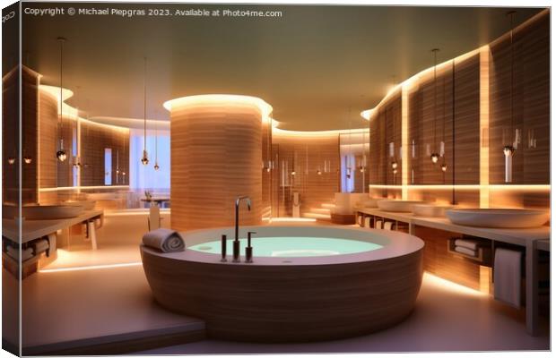 Spa area with candles and water created with generative AI techn Canvas Print by Michael Piepgras